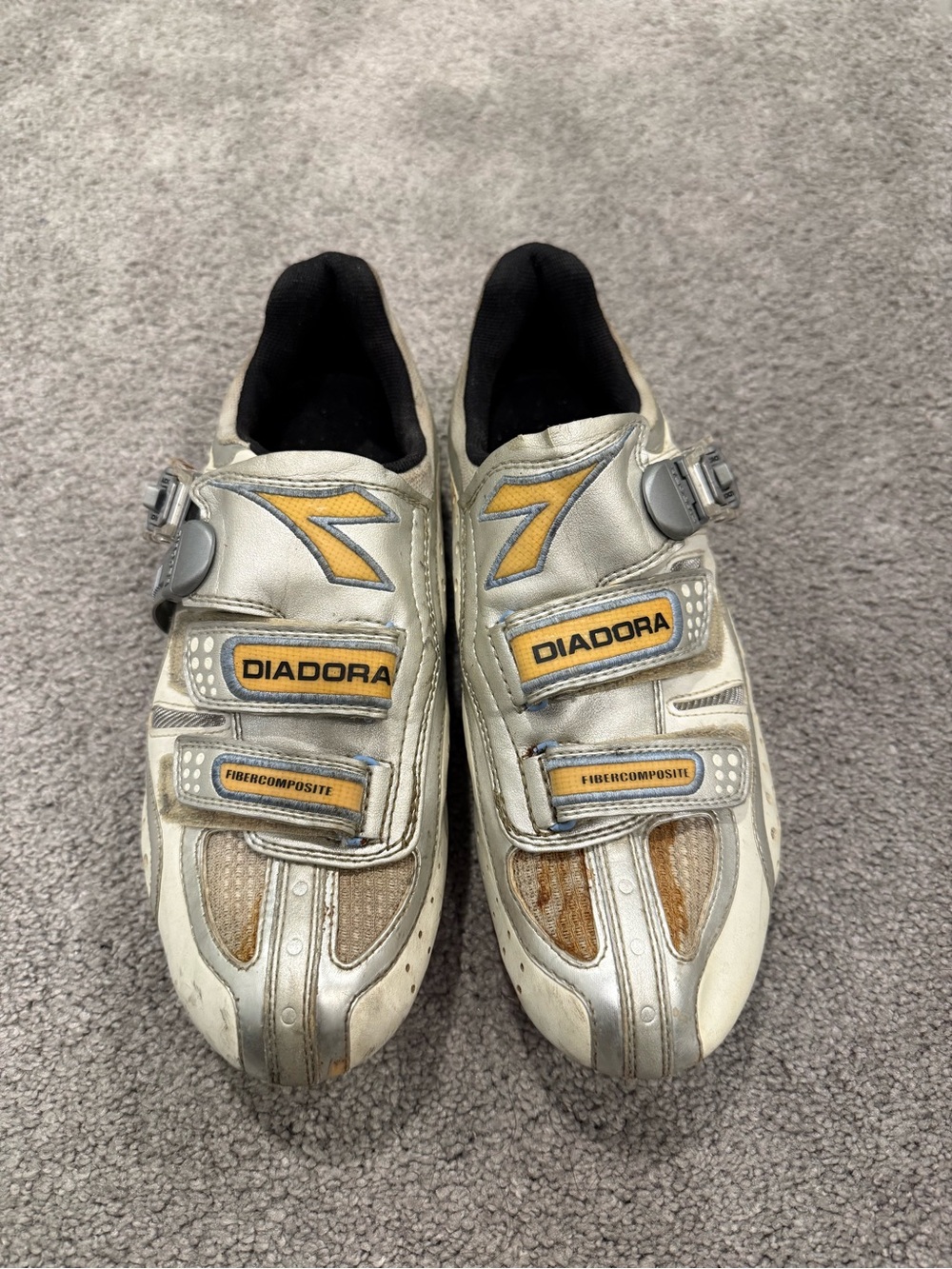 Diadora Fiber Composite Road Cycling Shoes US 9.5 Silver Vintage
